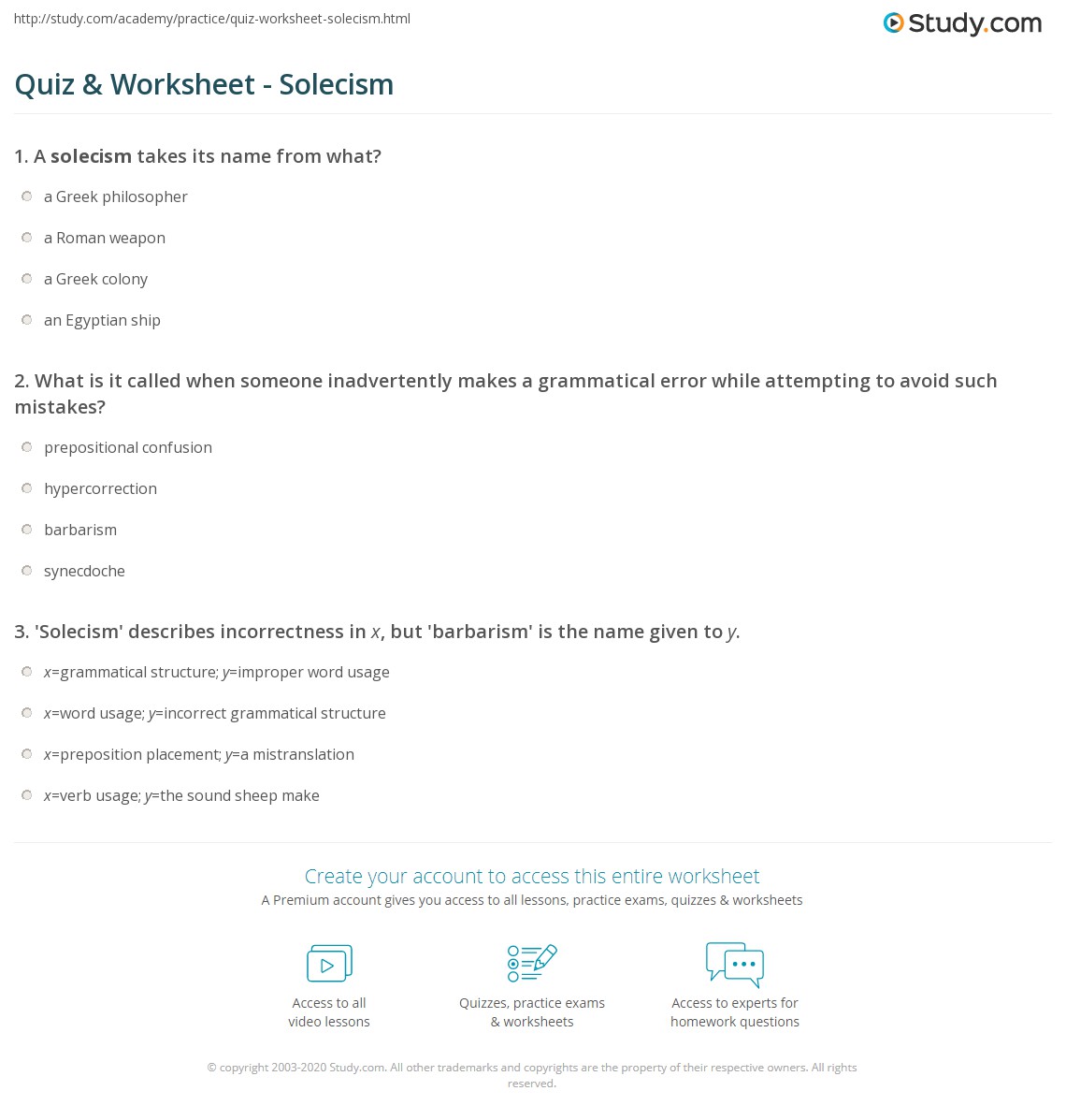 Quiz & Worksheet Solecism
