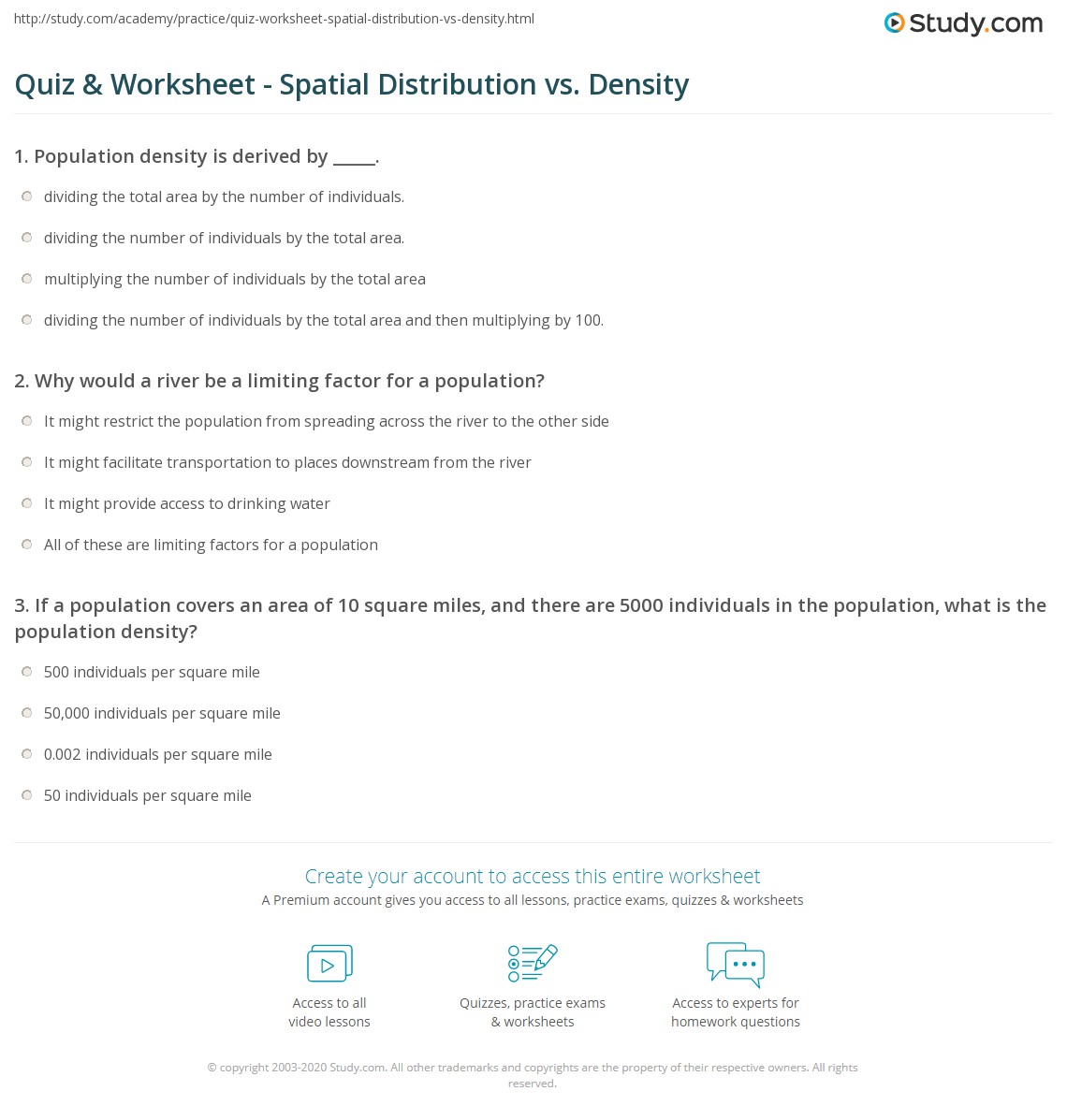Quiz & Worksheet Spatial Distribution vs. Density
