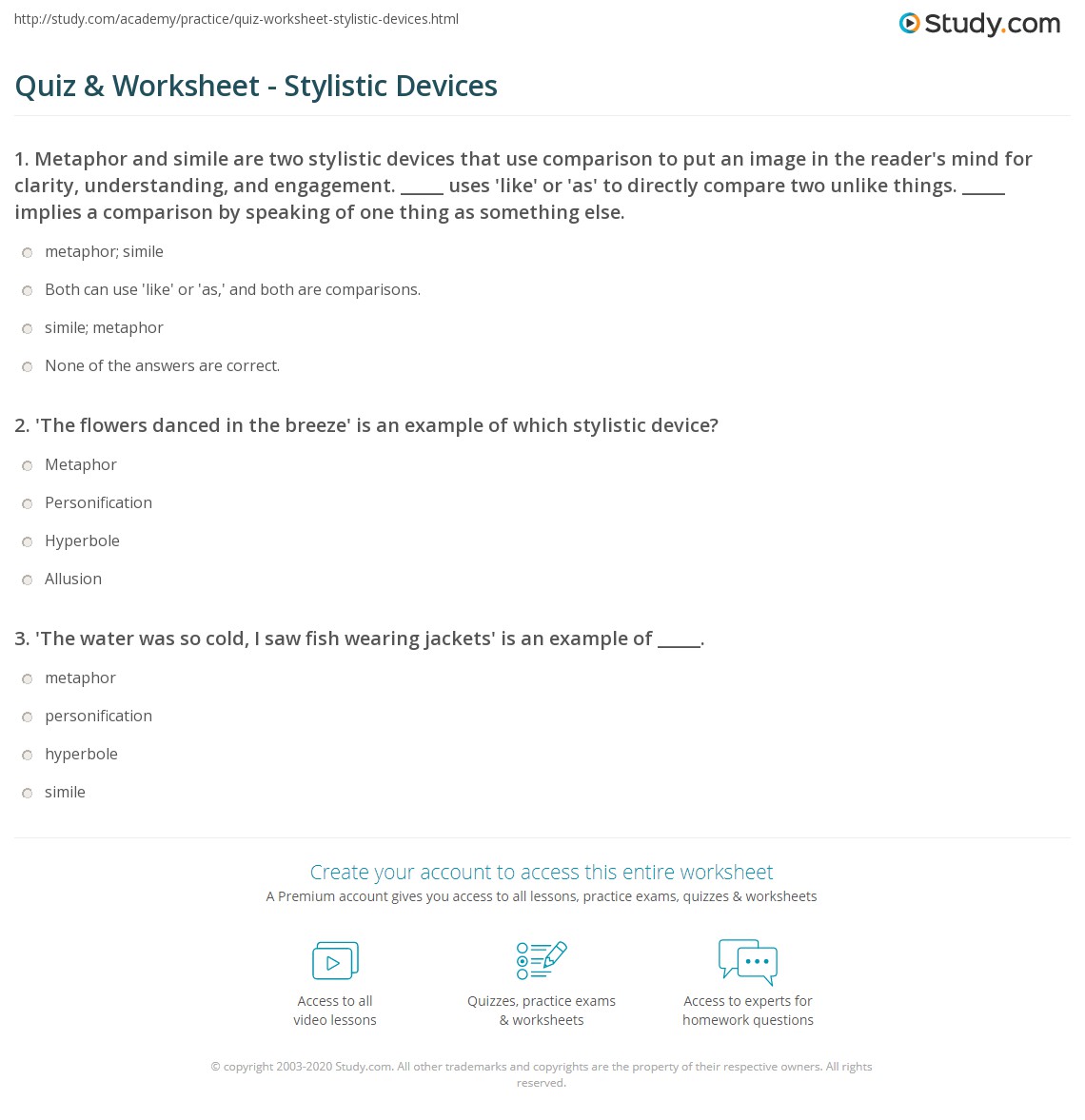 Quiz & Worksheet Stylistic Devices