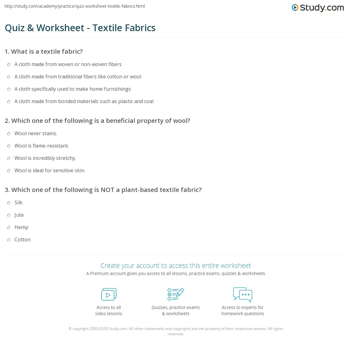 Quiz & Worksheet Textile Fabrics
