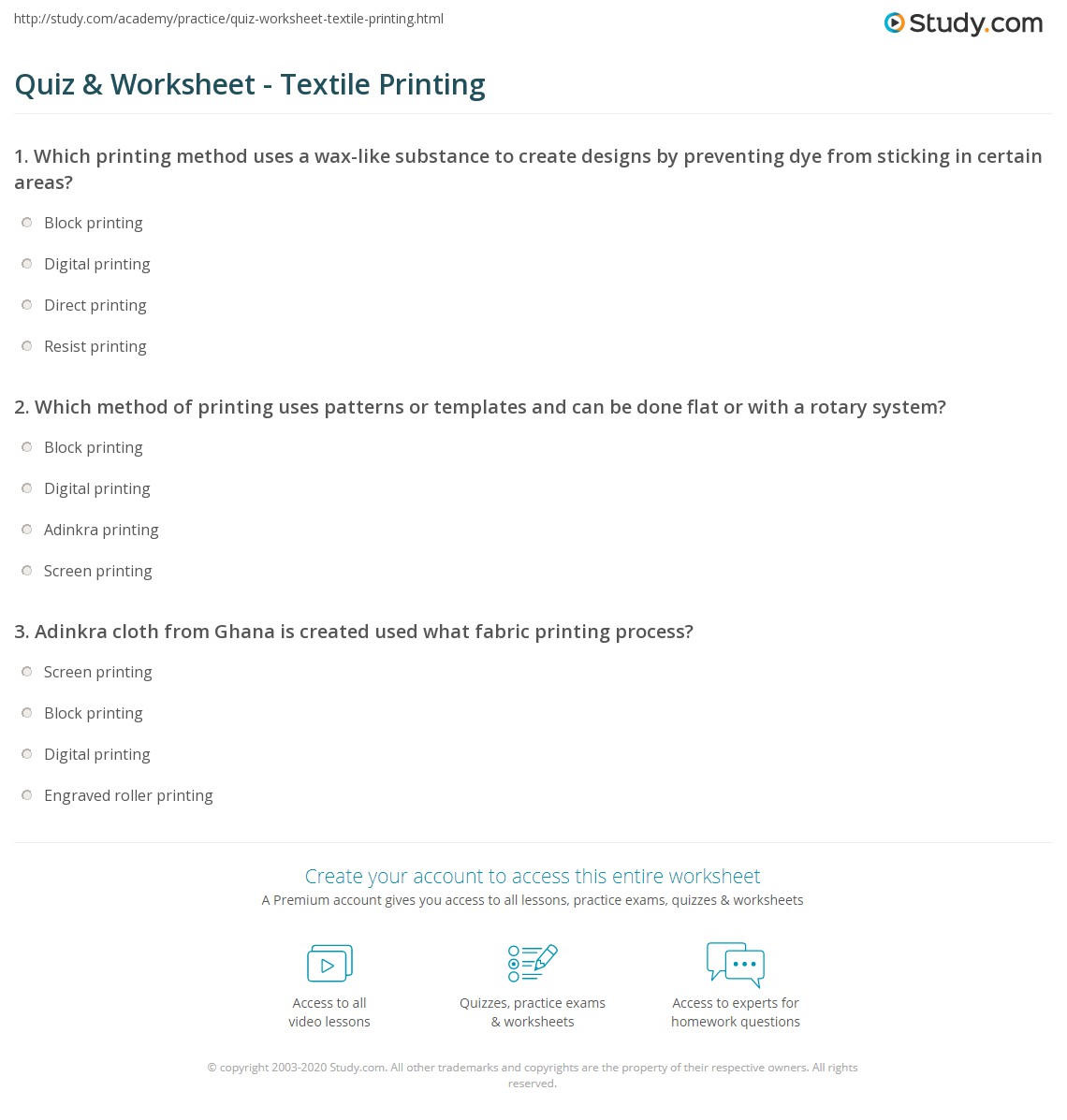 Quiz & Worksheet Textile Printing