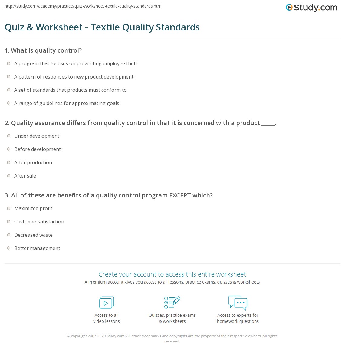 Quiz & Worksheet Textile Quality Standards