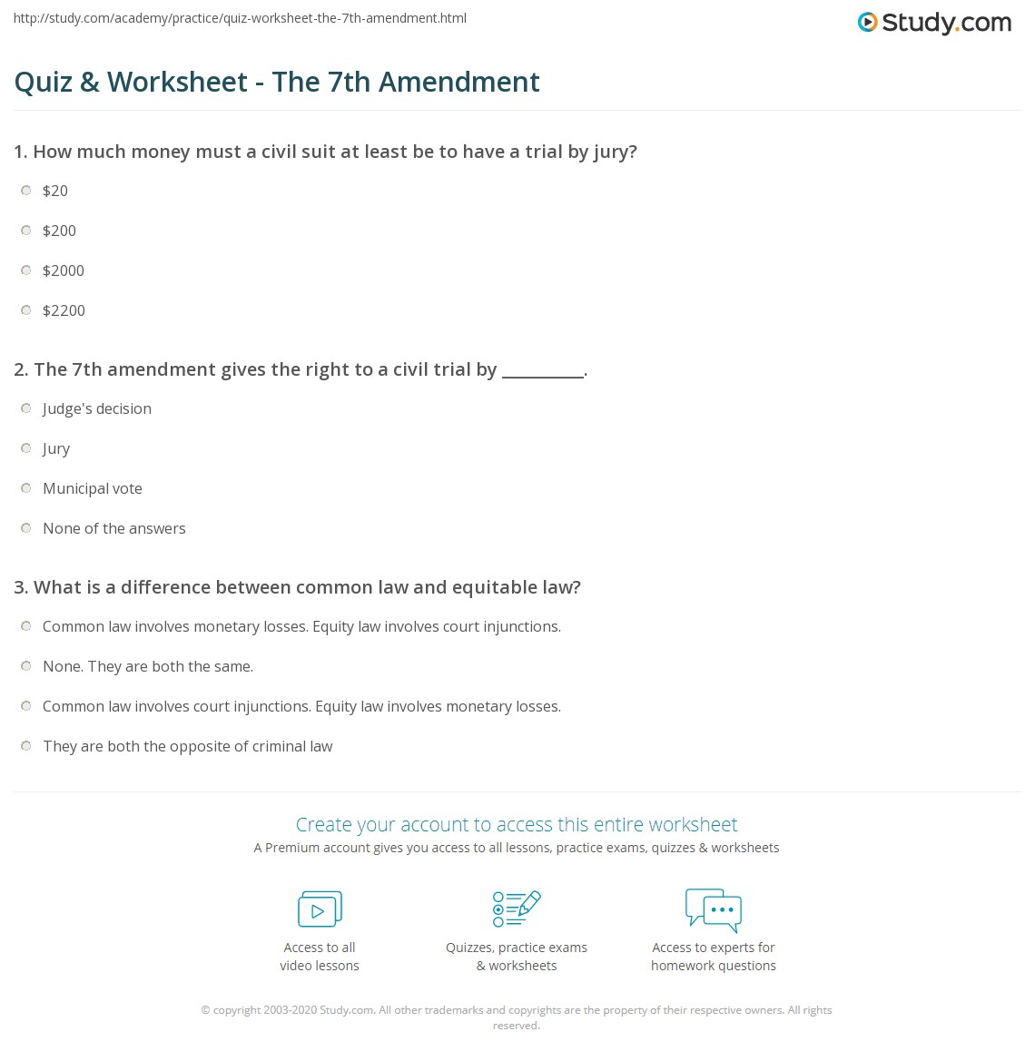 Quiz & Worksheet The 7th Amendment
