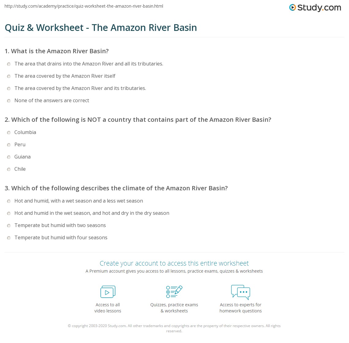 Quiz & Worksheet The Amazon River Basin