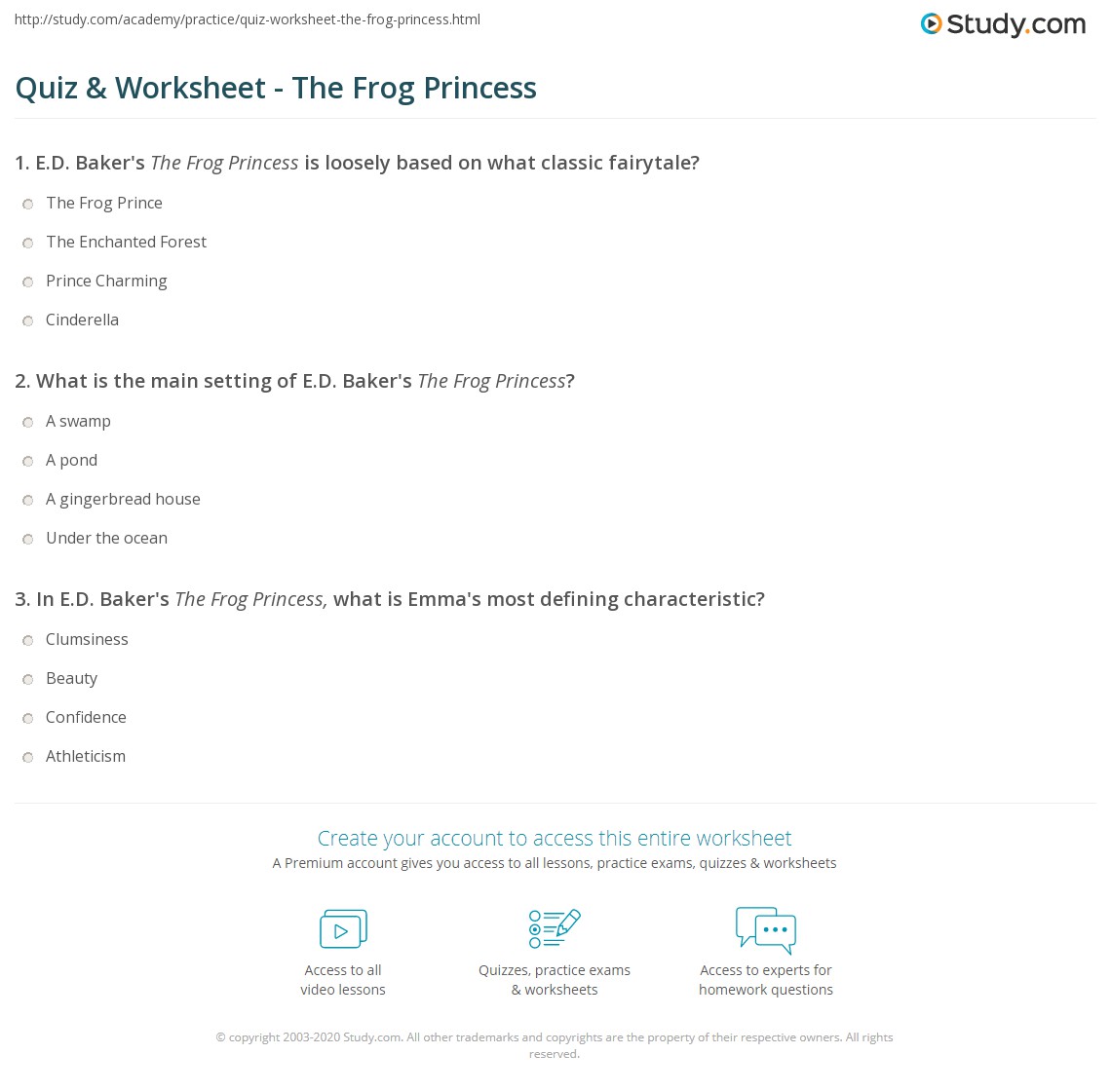 Quiz & Worksheet The Frog Princess