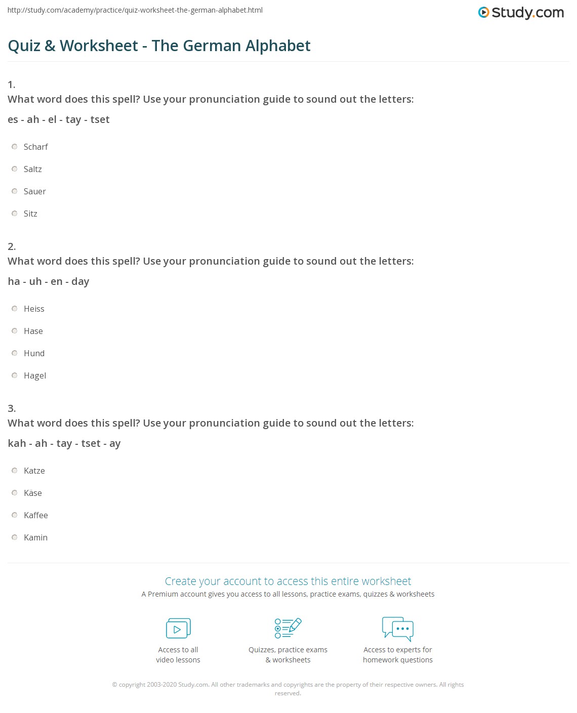 Quiz & Worksheet The German Alphabet