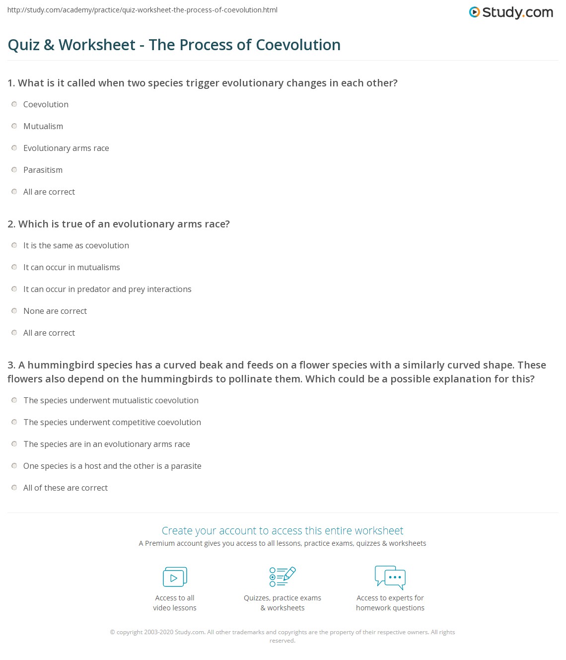 Quiz & Worksheet The Process of Coevolution