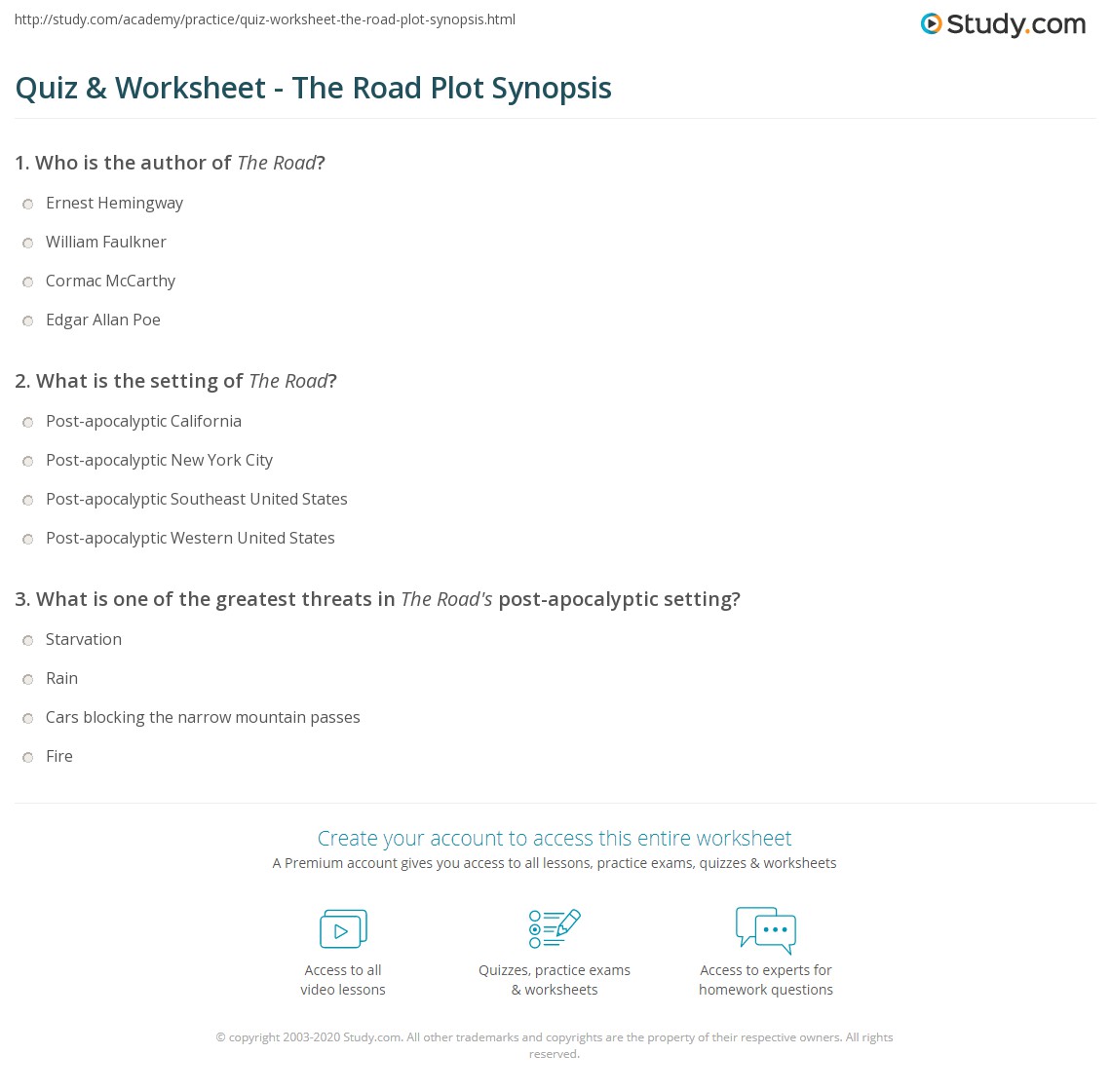Quiz & Worksheet The Road Plot Synopsis