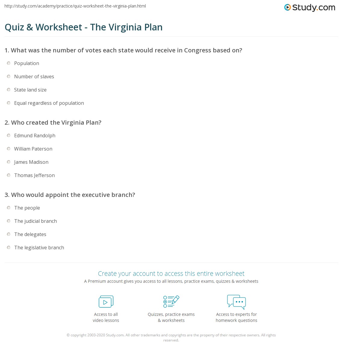 Quiz & Worksheet The Virginia Plan