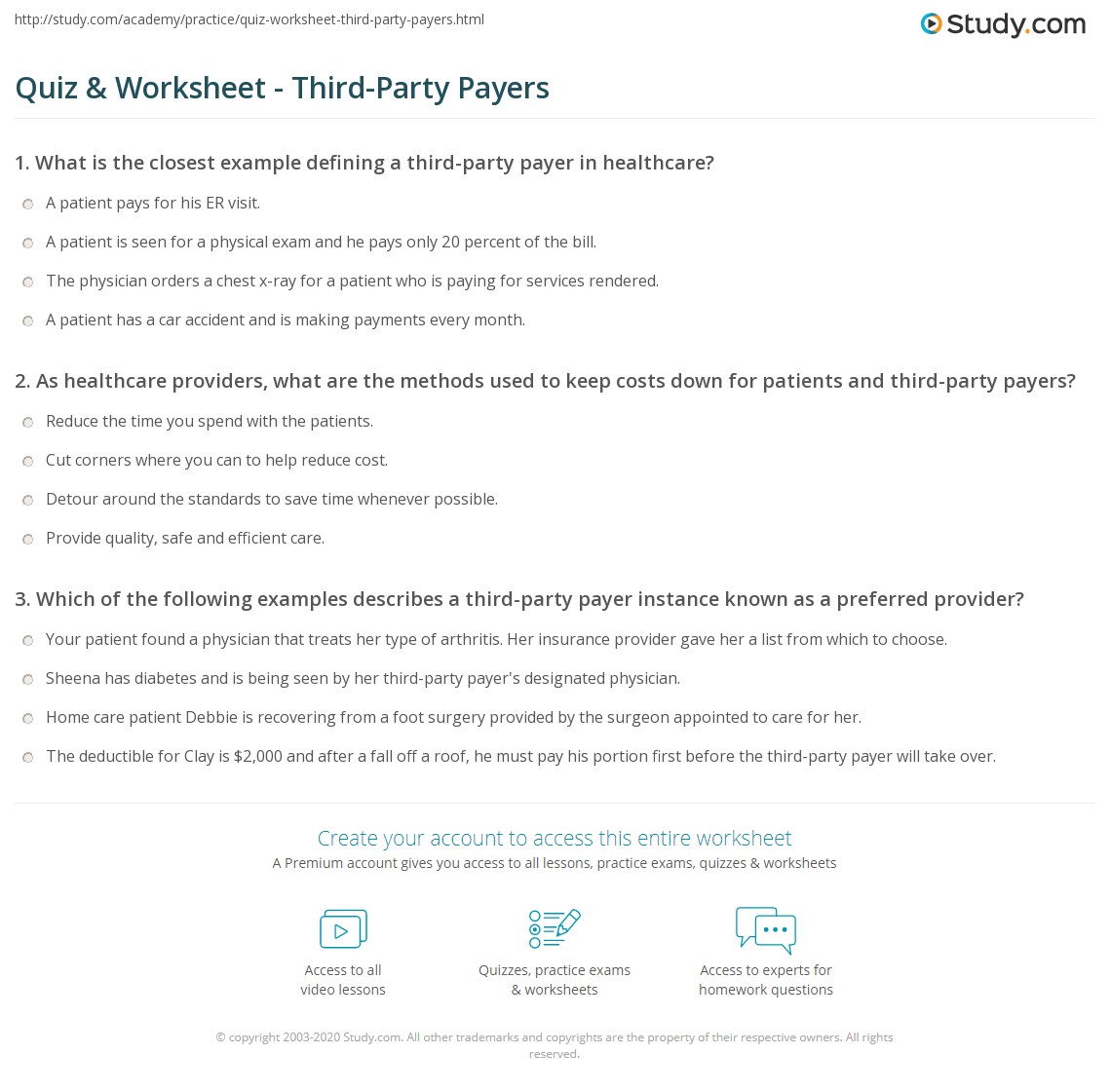 Quiz & Worksheet ThirdParty Payers