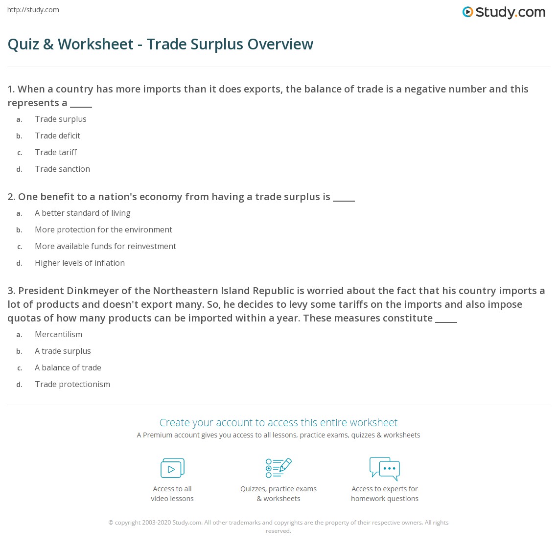Quiz & Worksheet Trade Surplus Overview