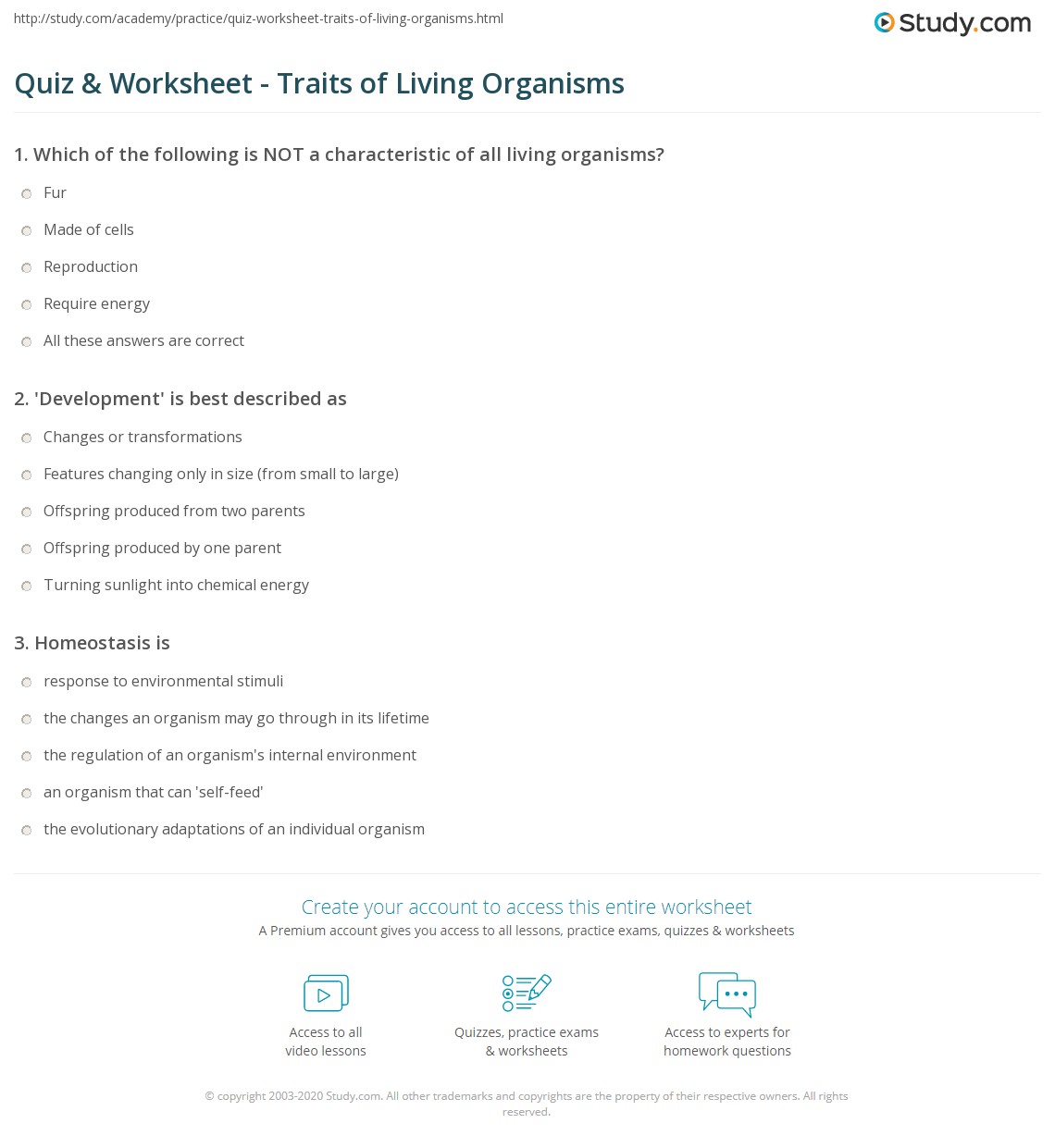 Living things grow and develop. Quiz Worksheet Traits Of Living Organisms Study Com