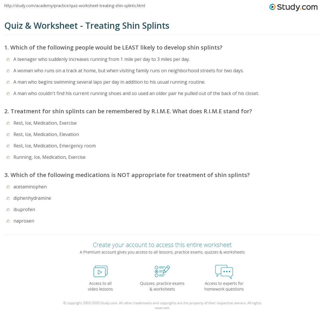 Quiz & Worksheet Treating Shin Splints