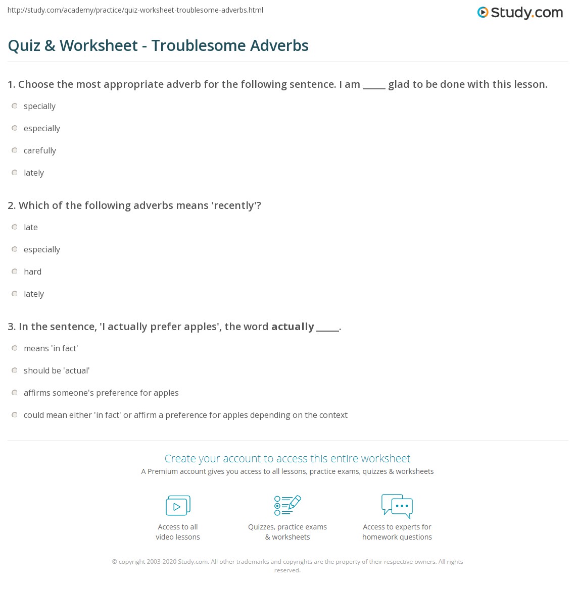 Quiz & Worksheet - Troublesome Adverbs | Study.com