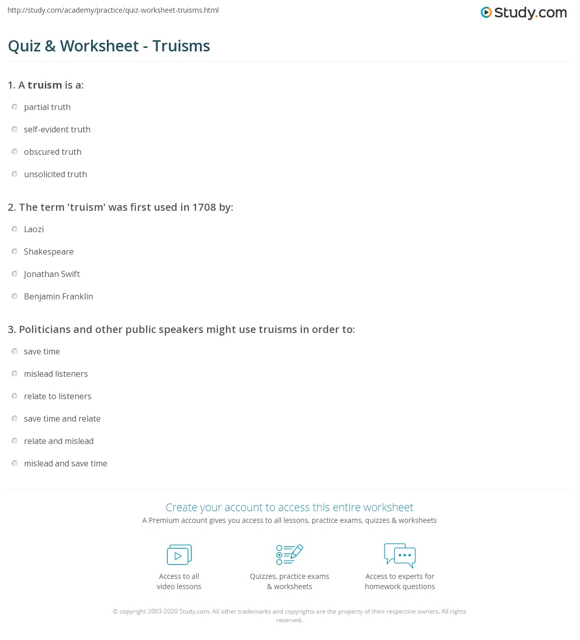Quiz & Worksheet Truisms