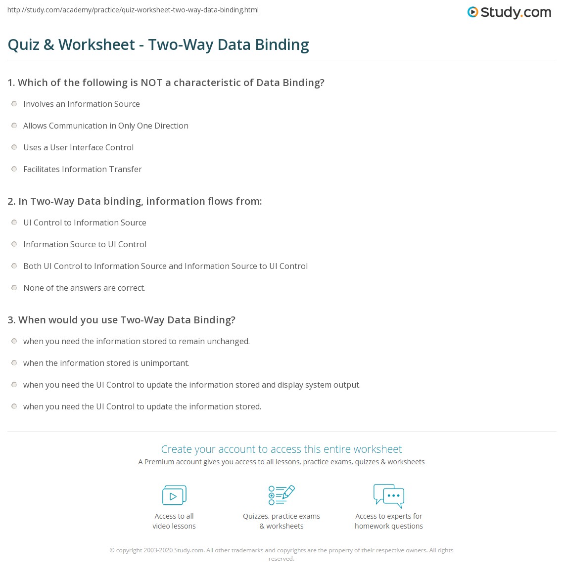 Quiz & Worksheet TwoWay Data Binding