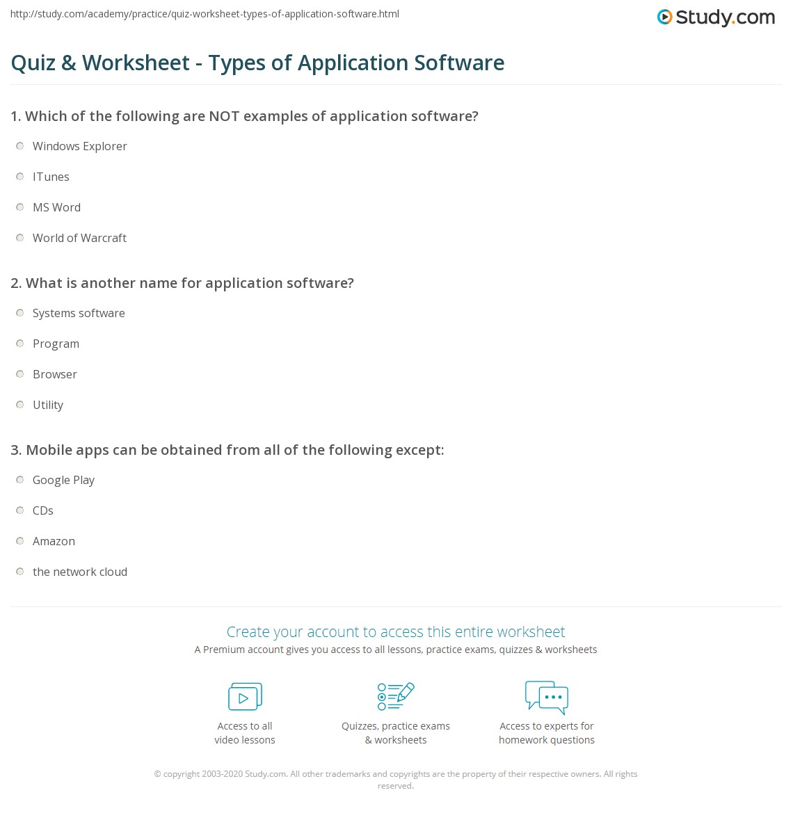 Quiz & Worksheet Types of Application Software