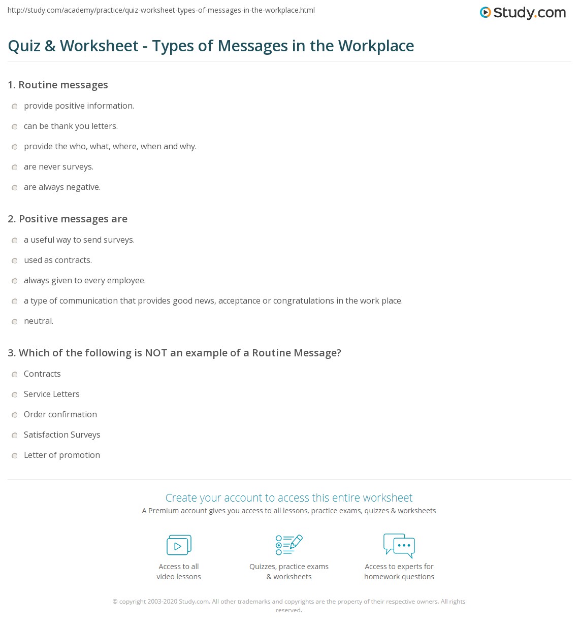 Quiz & Worksheet Types of Messages in the Workplace