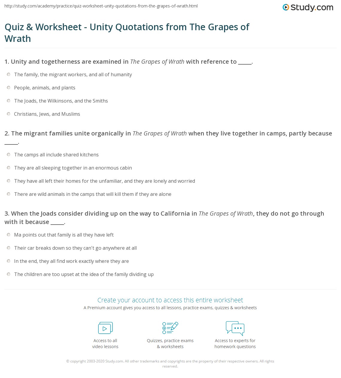 Quiz & Worksheet Unity Quotations from The Grapes of Wrath