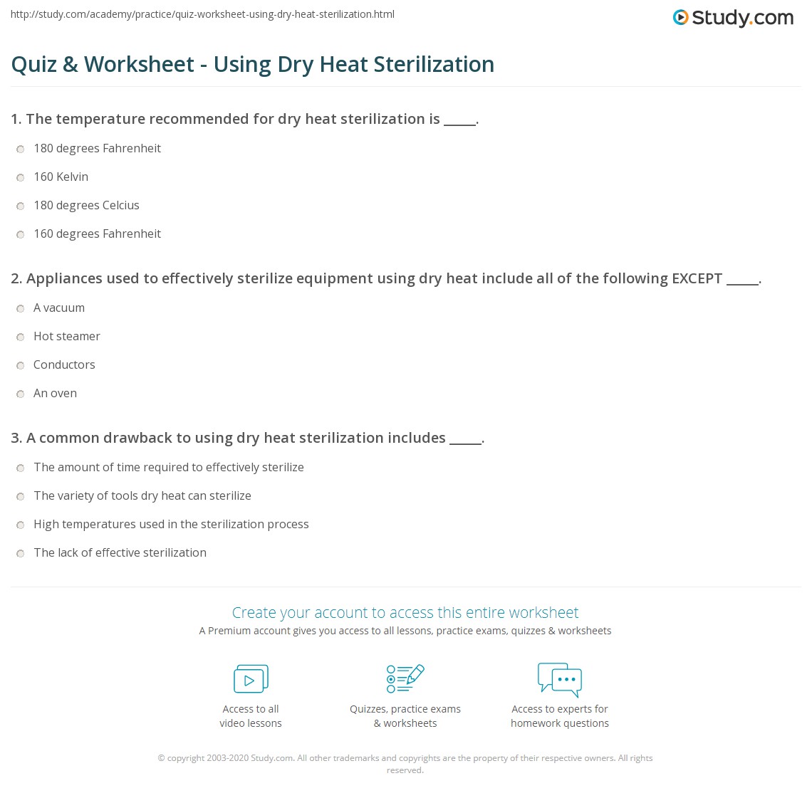 Quiz & Worksheet Using Dry Heat Sterilization