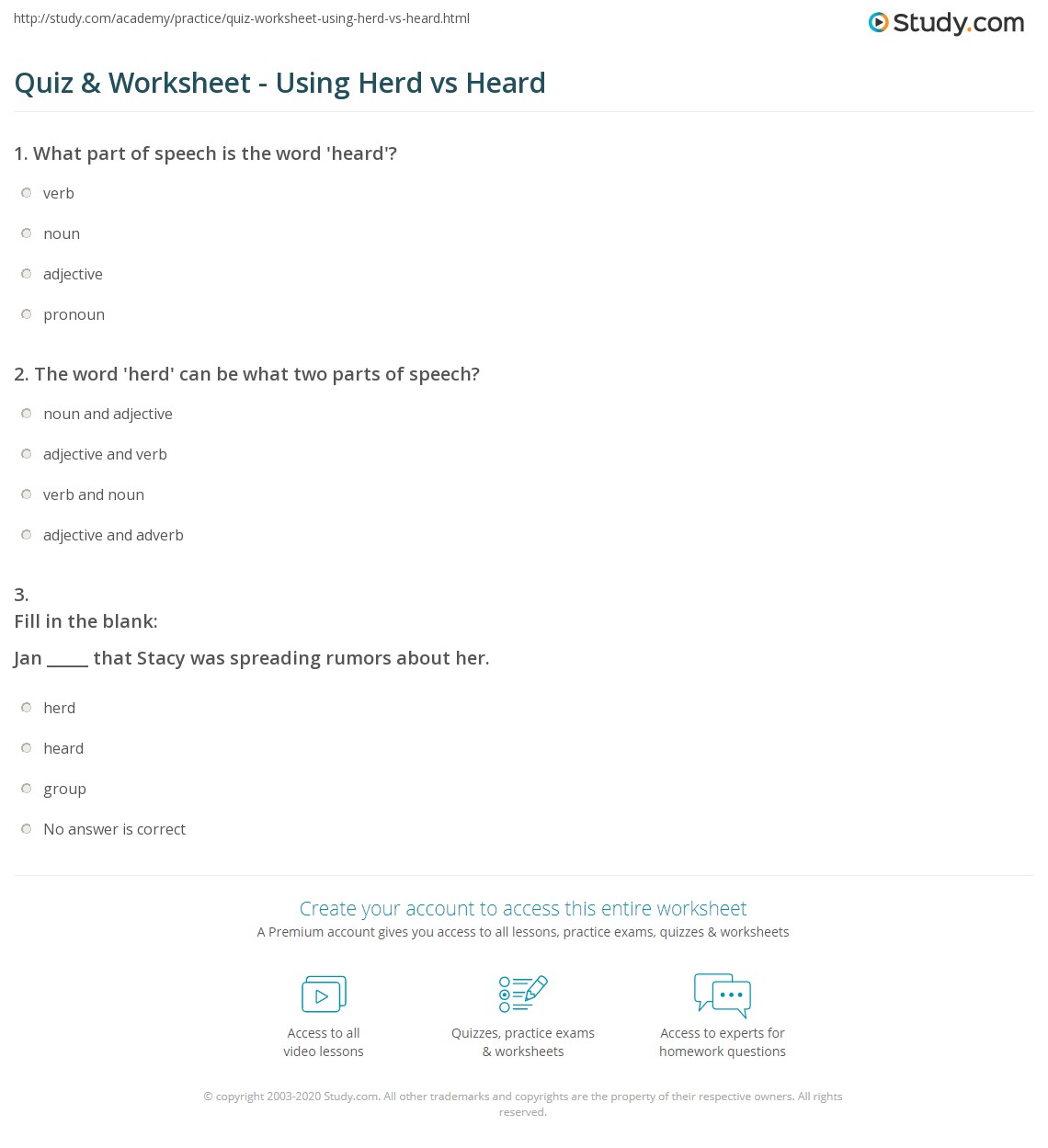 Quiz & Worksheet Using Herd vs Heard