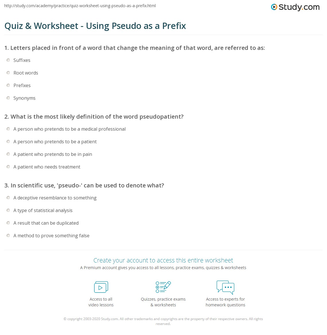 Quiz & Worksheet Using Pseudo as a Prefix