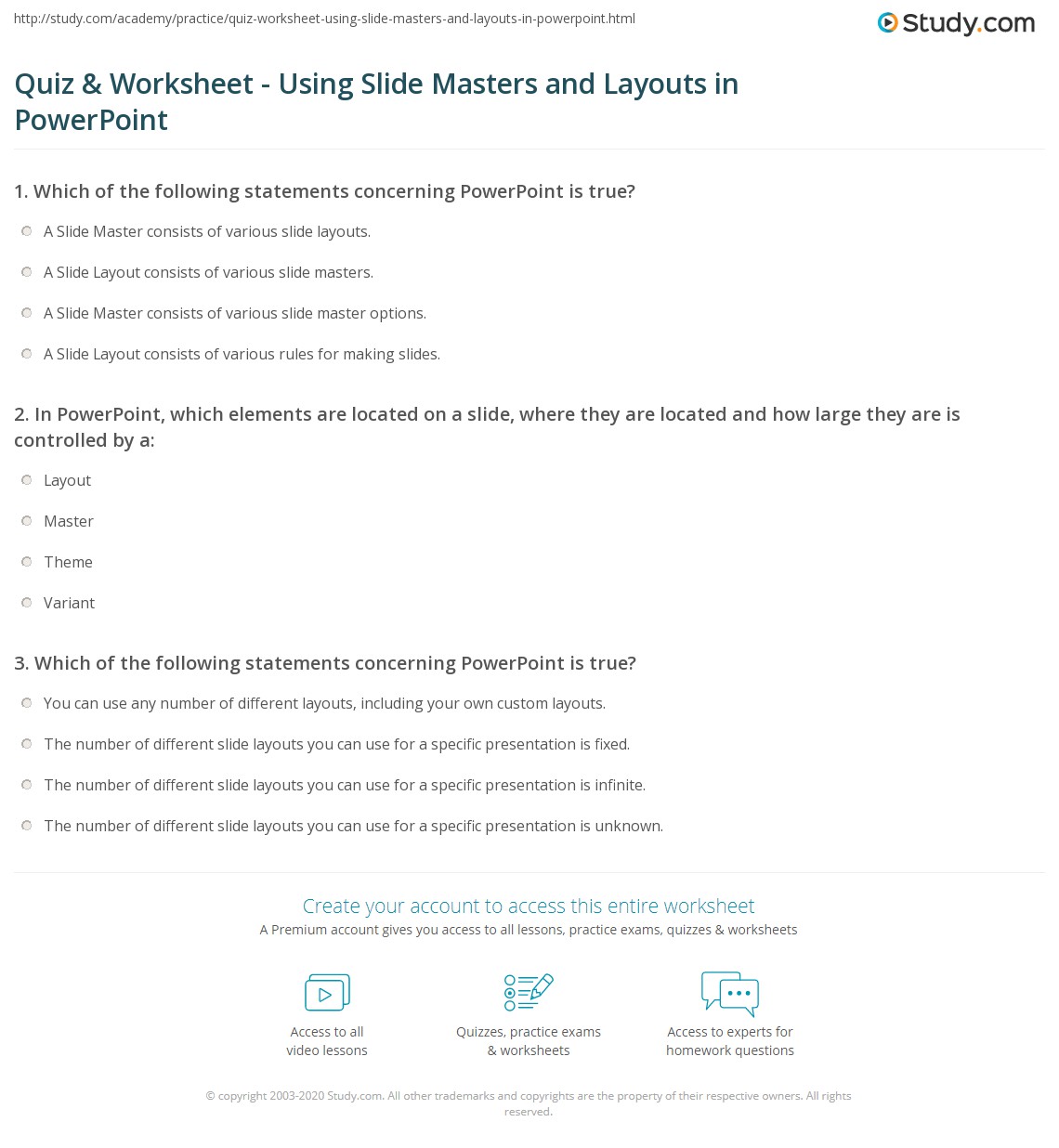 Quiz & Worksheet Using Slide Masters and Layouts in PowerPoint
