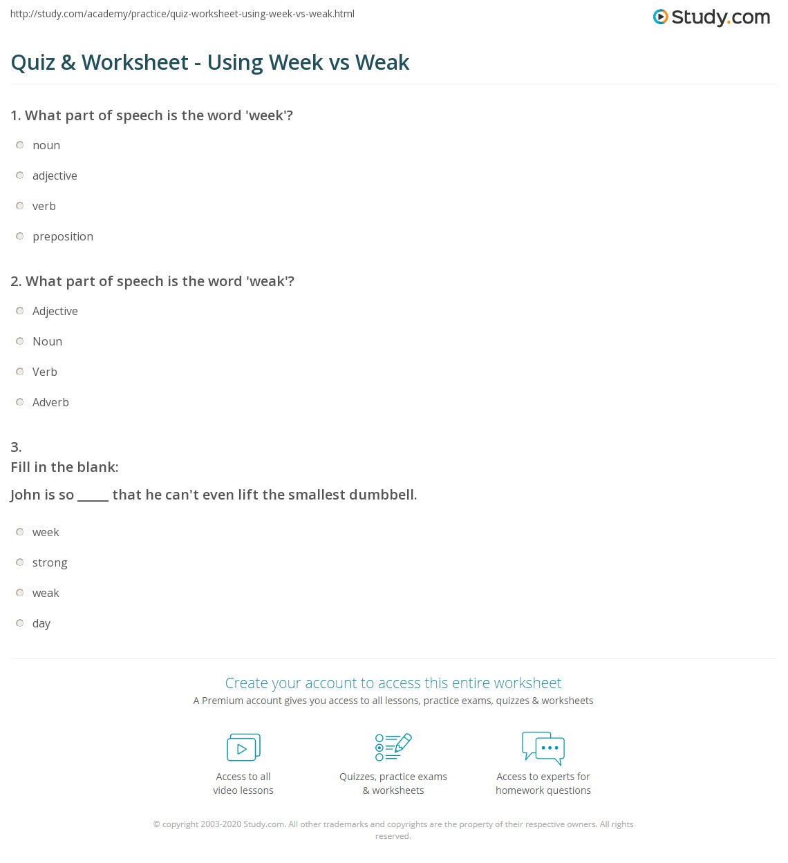 Quiz & Worksheet Using Week vs Weak