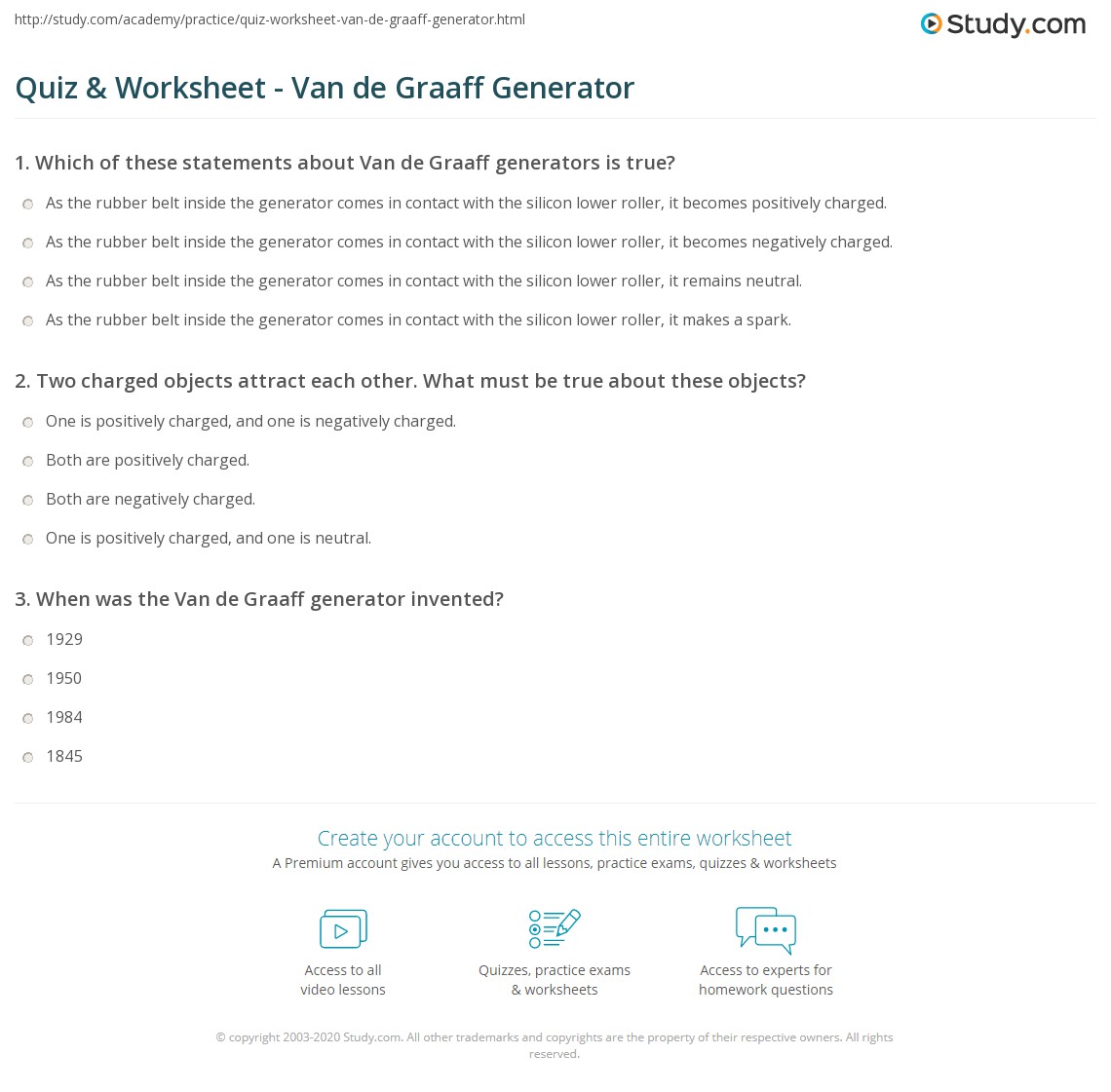 Quiz & Worksheet Van de Graaff Generator