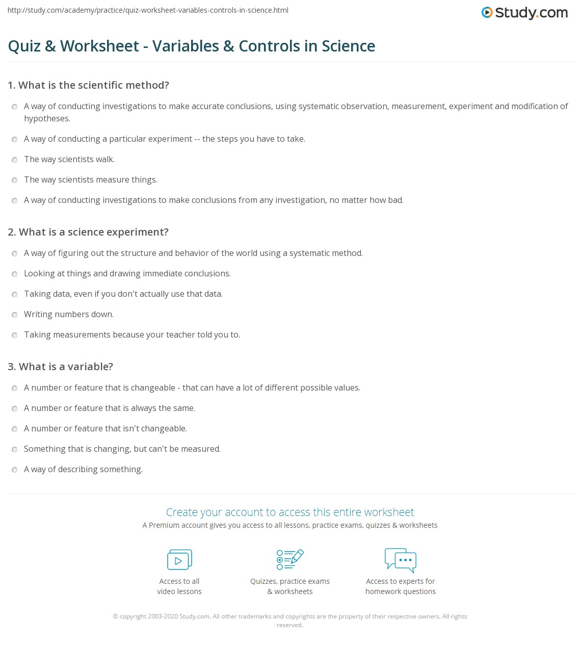 Quiz & Worksheet - Variables & Controls in Science | Study.com