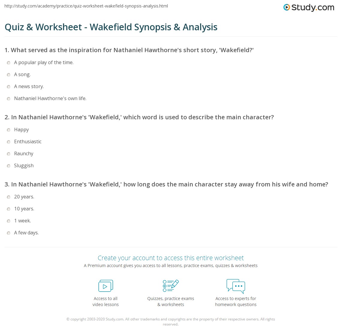 Quiz & Worksheet Wakefield Synopsis & Analysis