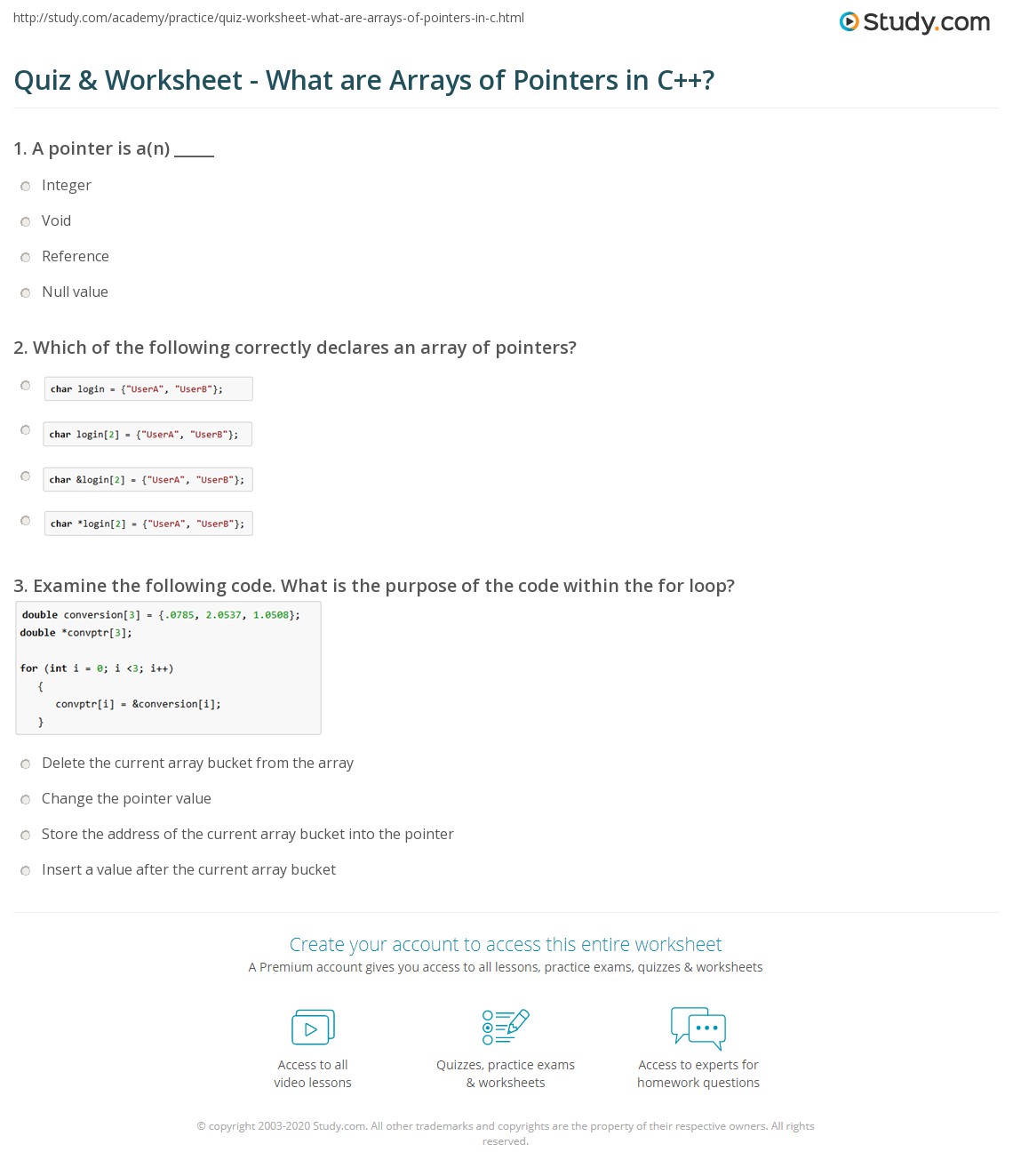 Quiz & Worksheet What are Arrays of Pointers in C++?