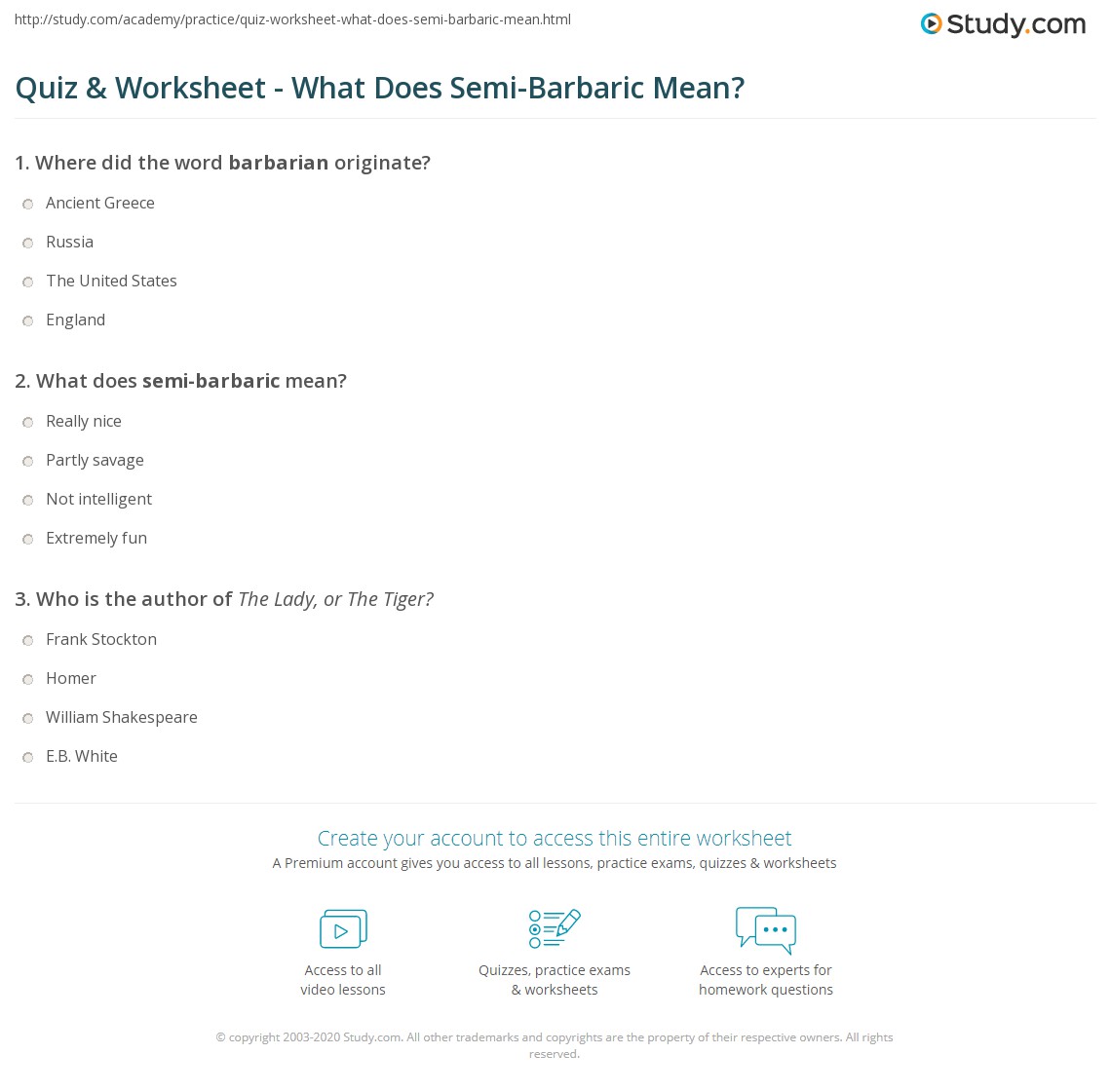 Quiz & Worksheet What Does SemiBarbaric Mean?
