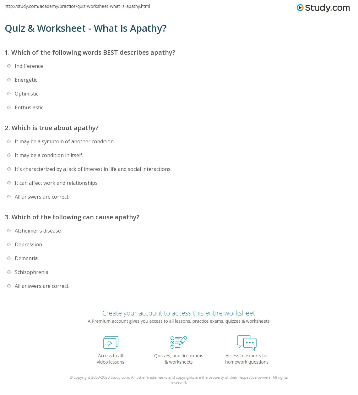Quiz & Worksheet What Is Apathy?