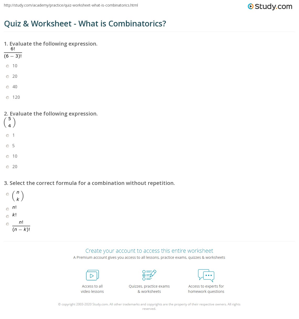 Quiz & Worksheet What is Combinatorics?