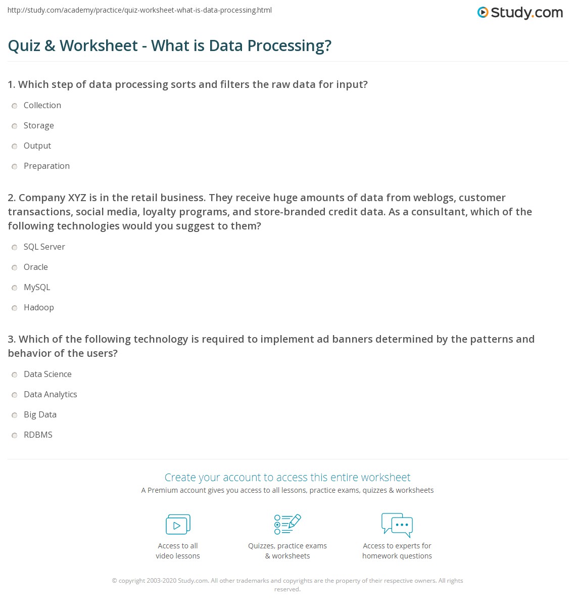 Quiz & Worksheet What is Data Processing?