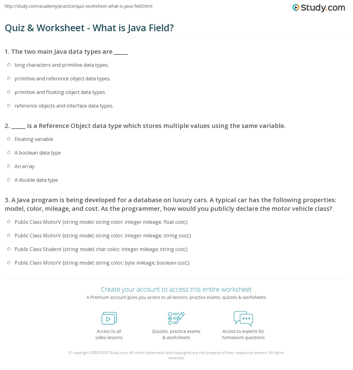 Quiz & Worksheet What is Java Field?