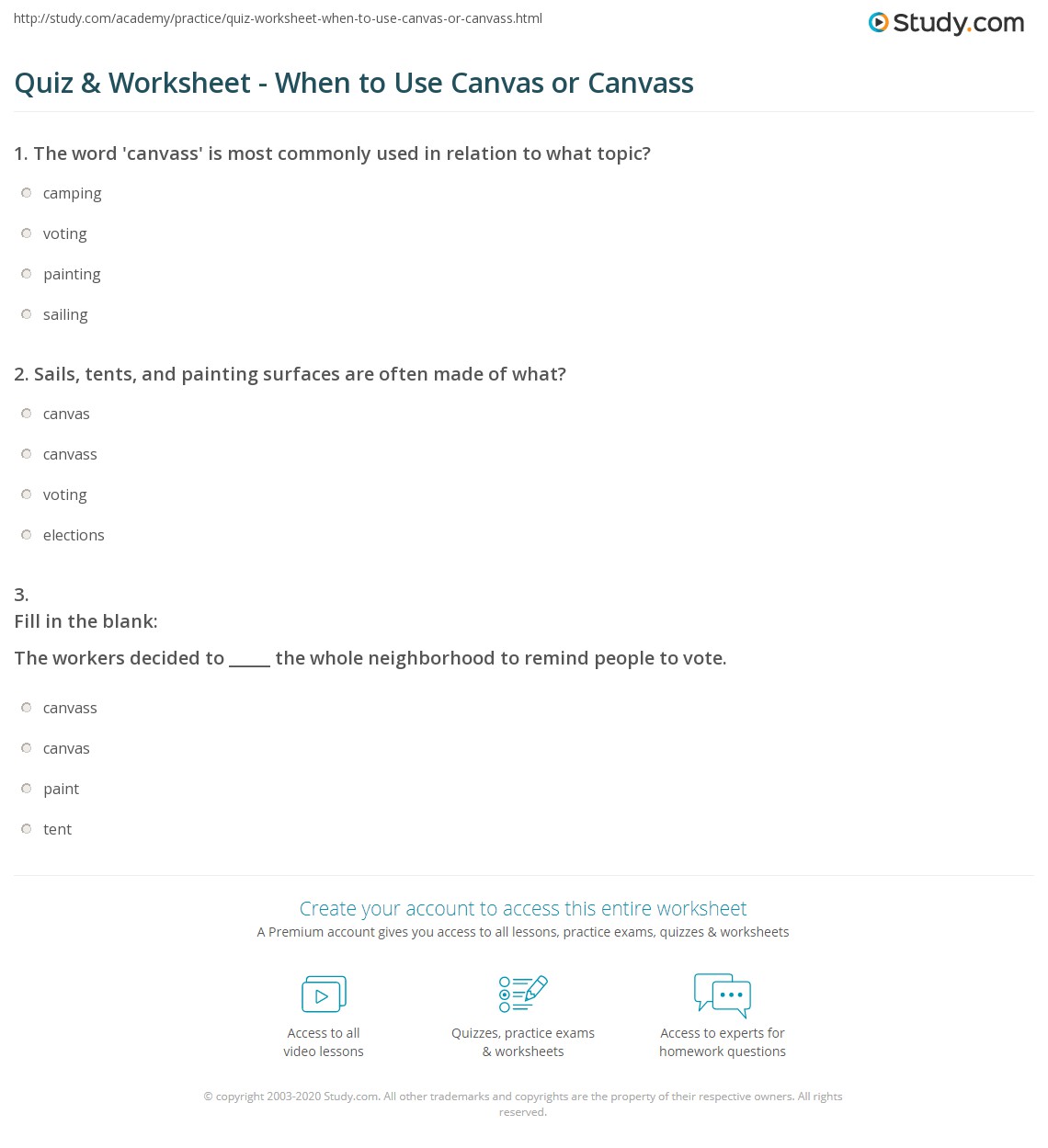 Quiz & Worksheet When to Use Canvas or Canvass