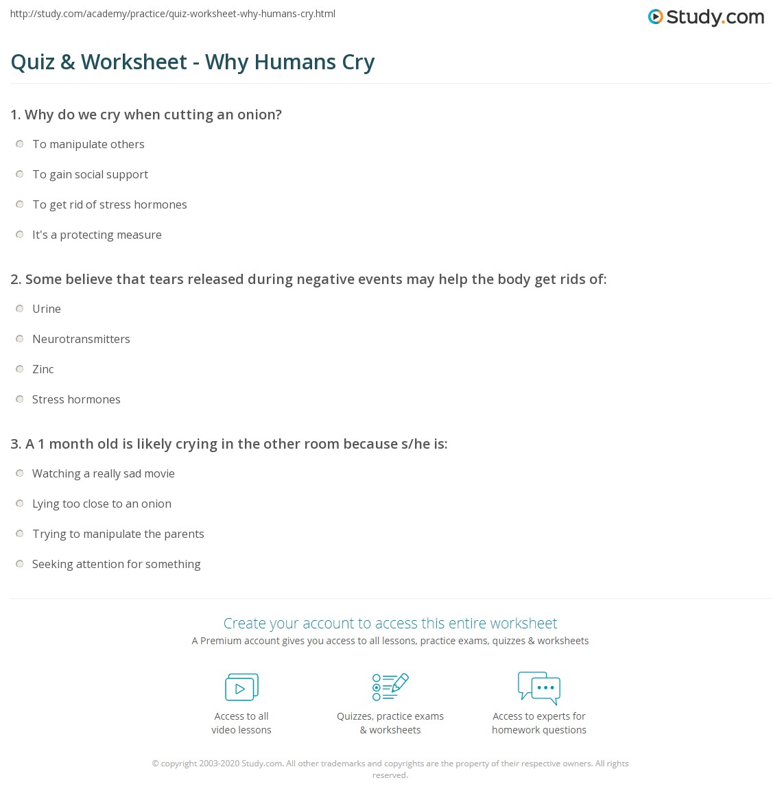 Quiz & Worksheet Why Humans Cry
