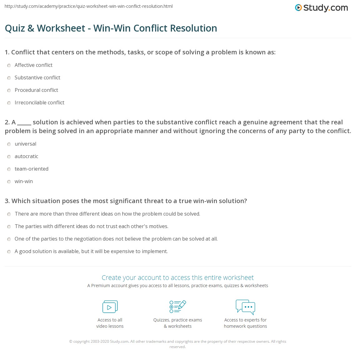Quiz & Worksheet WinWin Conflict Resolution(06)