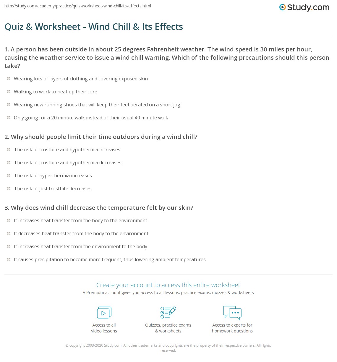 Quiz & Worksheet Wind Chill & Its Effects