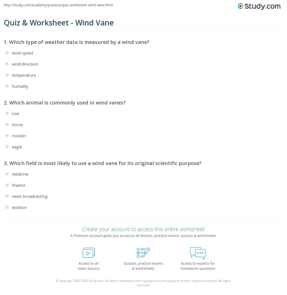 Quiz & Worksheet Wind Vane