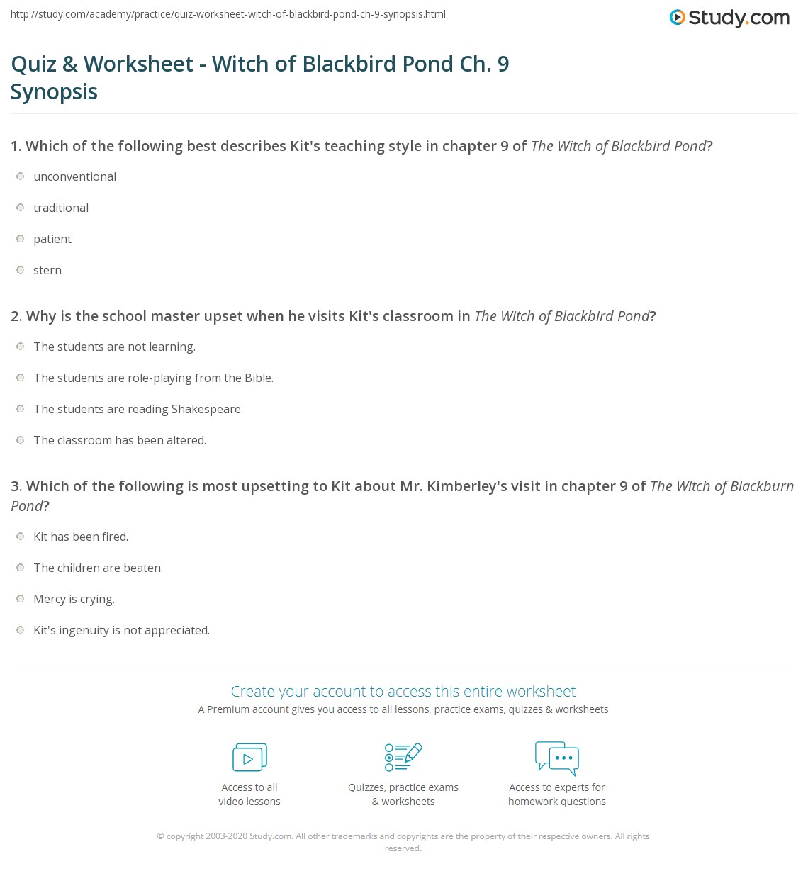Quiz & Worksheet Witch of Blackbird Pond Ch. 9 Synopsis