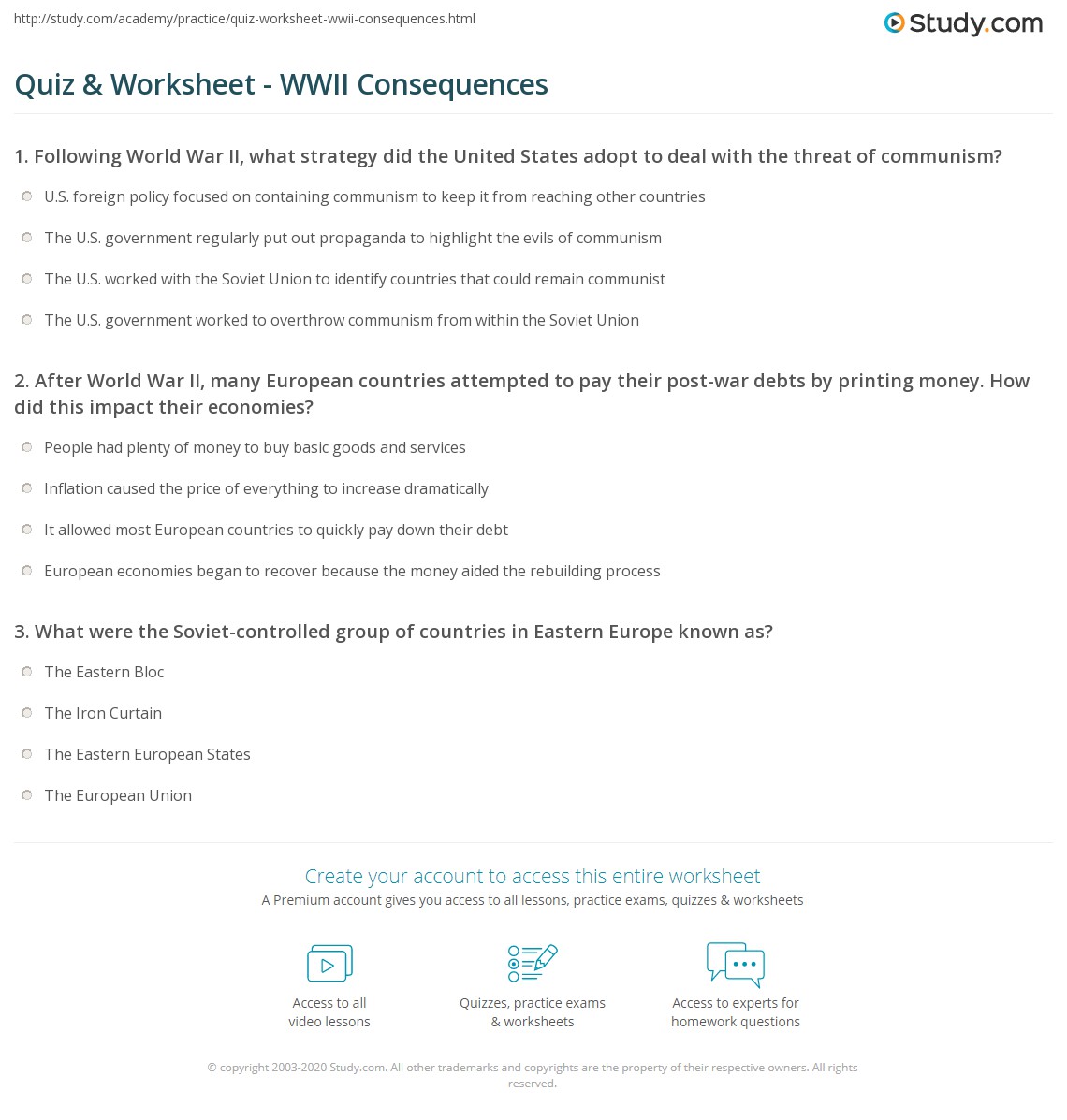 Quiz & Worksheet WWII Consequences