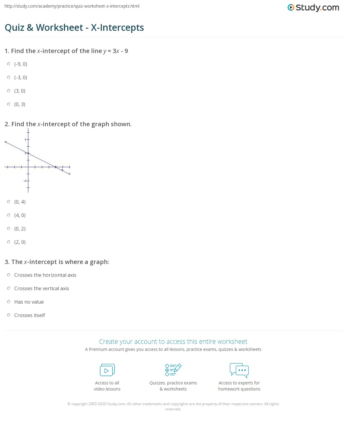 Quiz & Worksheet XIntercepts