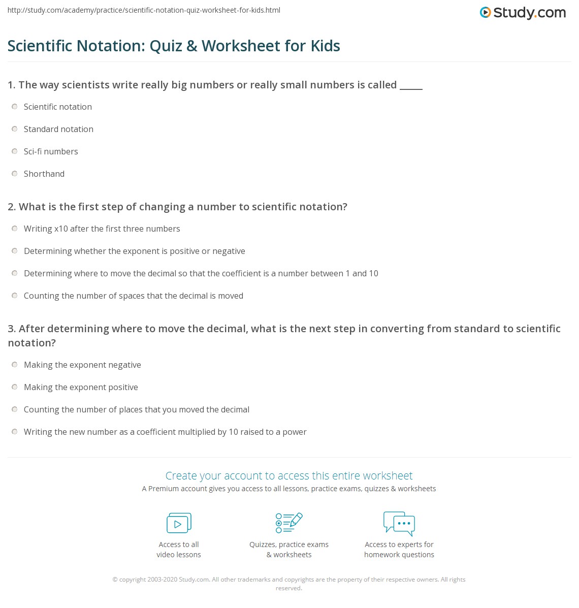 Scientific Notation Quiz & Worksheet for Kids