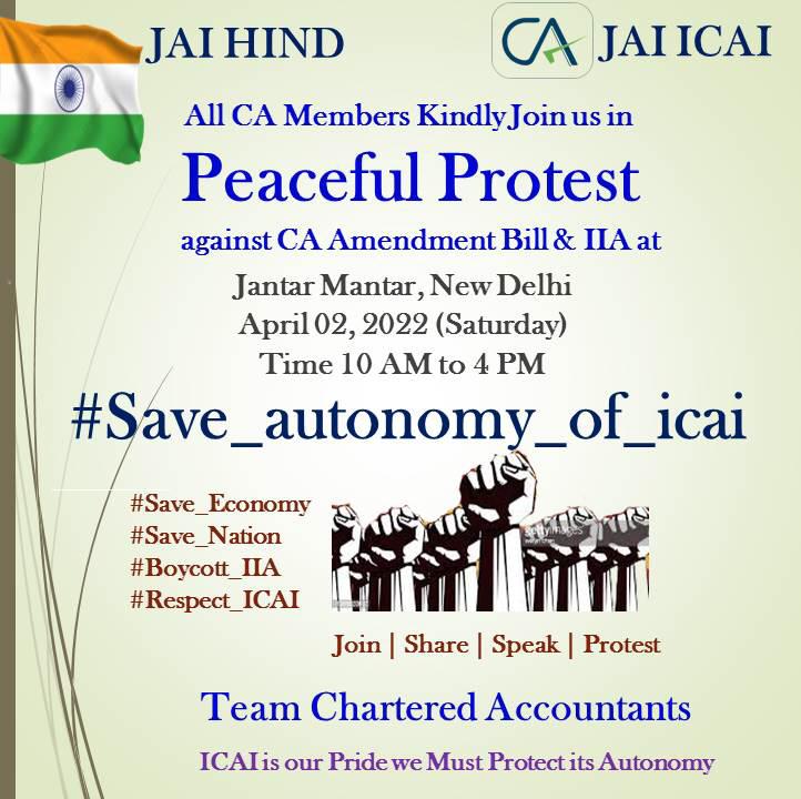 Chartered Accountants To Hold Protest Against CA Amendment Bill and IIA