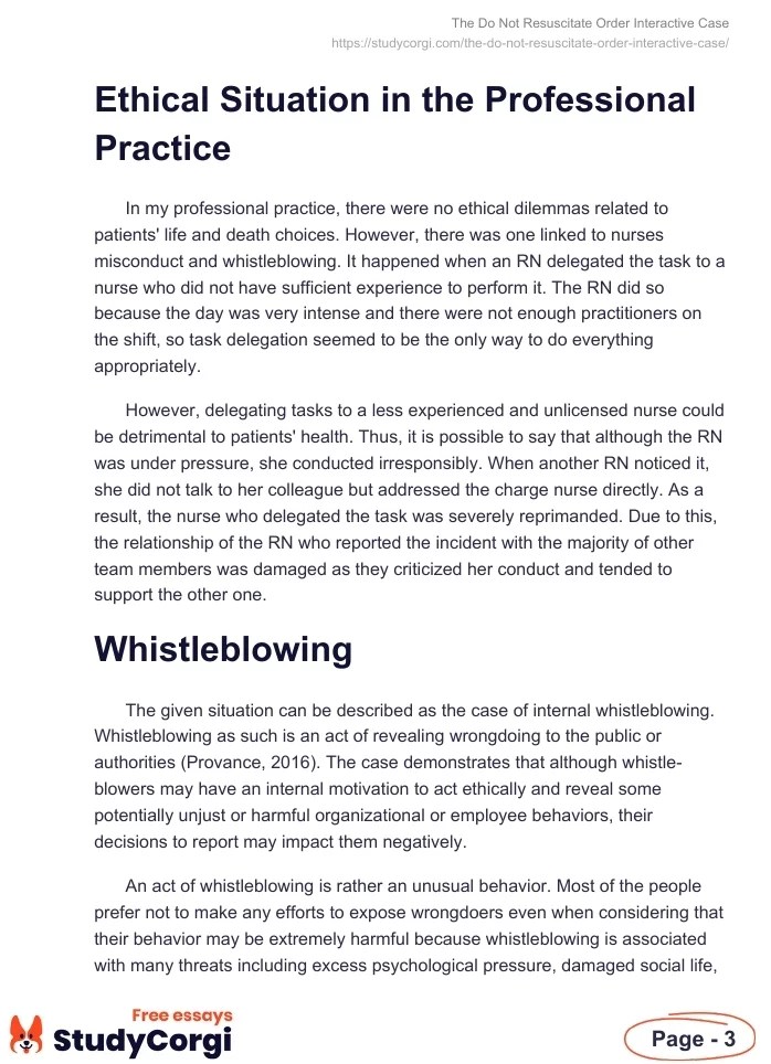 The Do Not Resuscitate Order Interactive Case Free Essay Example