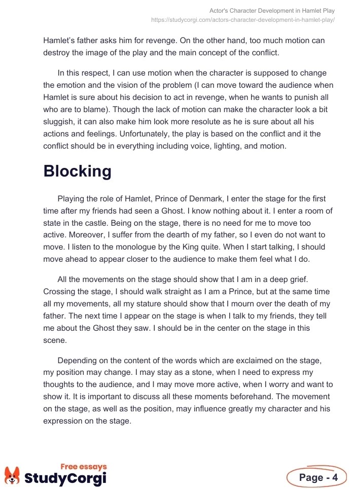 Actor's Character Development in "Hamlet" Play Free Essay Example