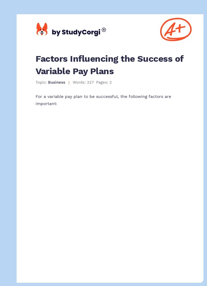 Managing Successful Variable Pay Plan Free Essay Example